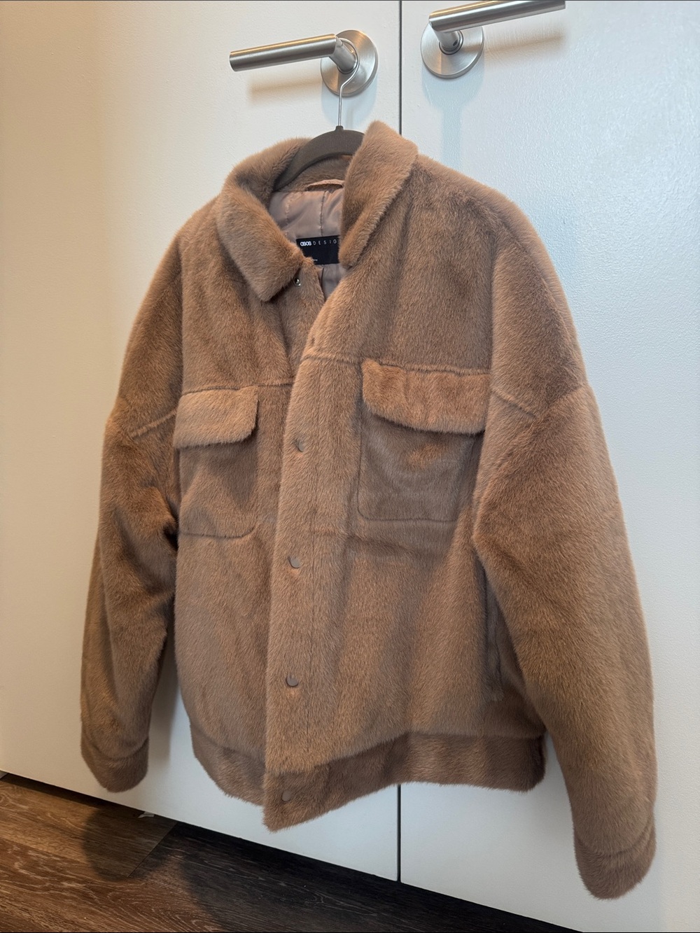 ASOS Men's Tan Faux-Fur Bomber Jacket